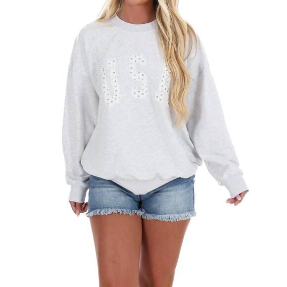 LE LIS Tops - NEW LE LIS chill in the usa sweatshirt in light heather grey